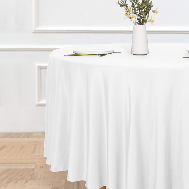 sancua Round Tablecloth - 108 Inch - Water Resistant Spill Proof Washable Polyester Table Cloth Decorative Fabric Table Cover for Dining Tables  Buffet Parties and Camping  White - Image 2